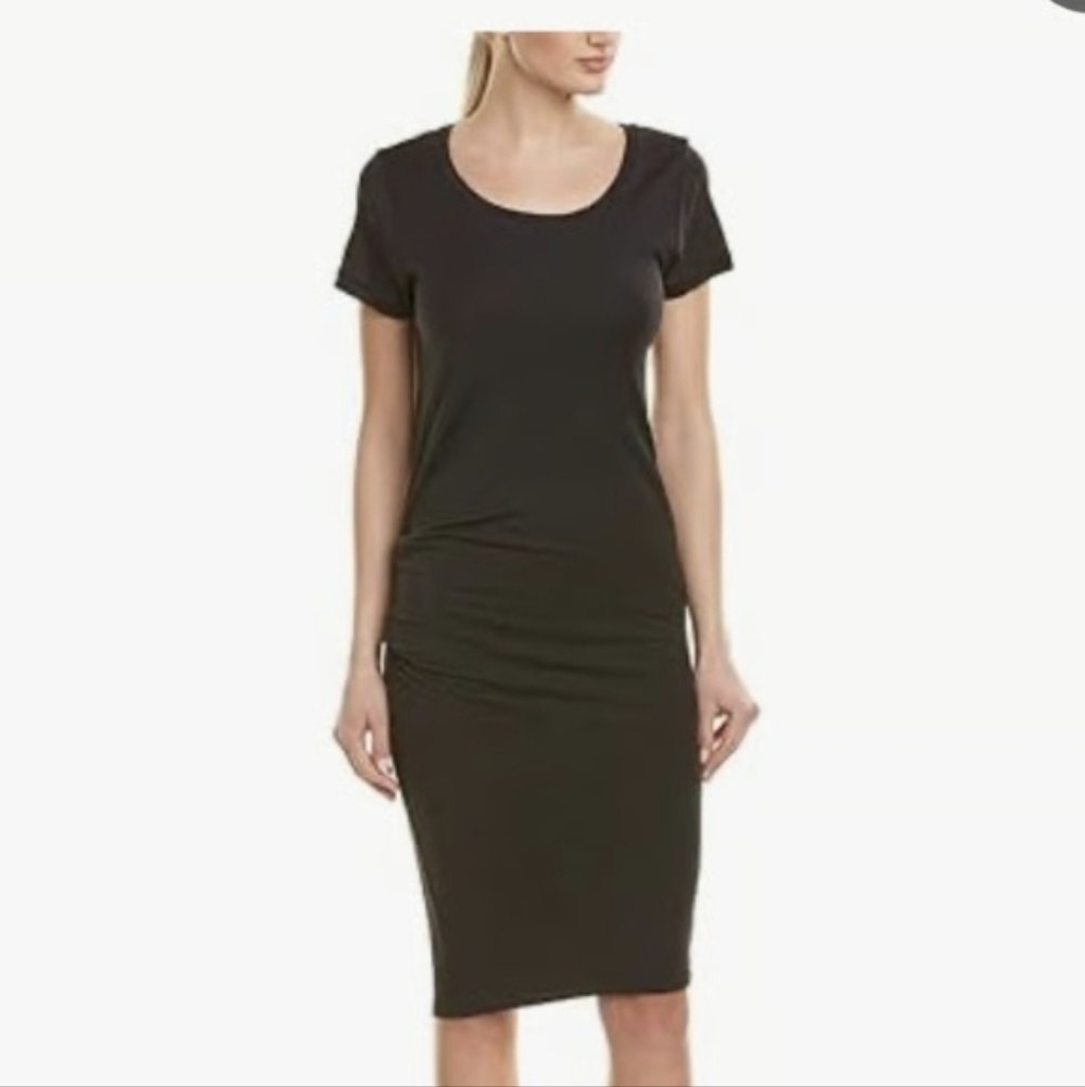 James Perse Short Sleeves Ruched Midi Tshirt Dress Charcoal Size 3